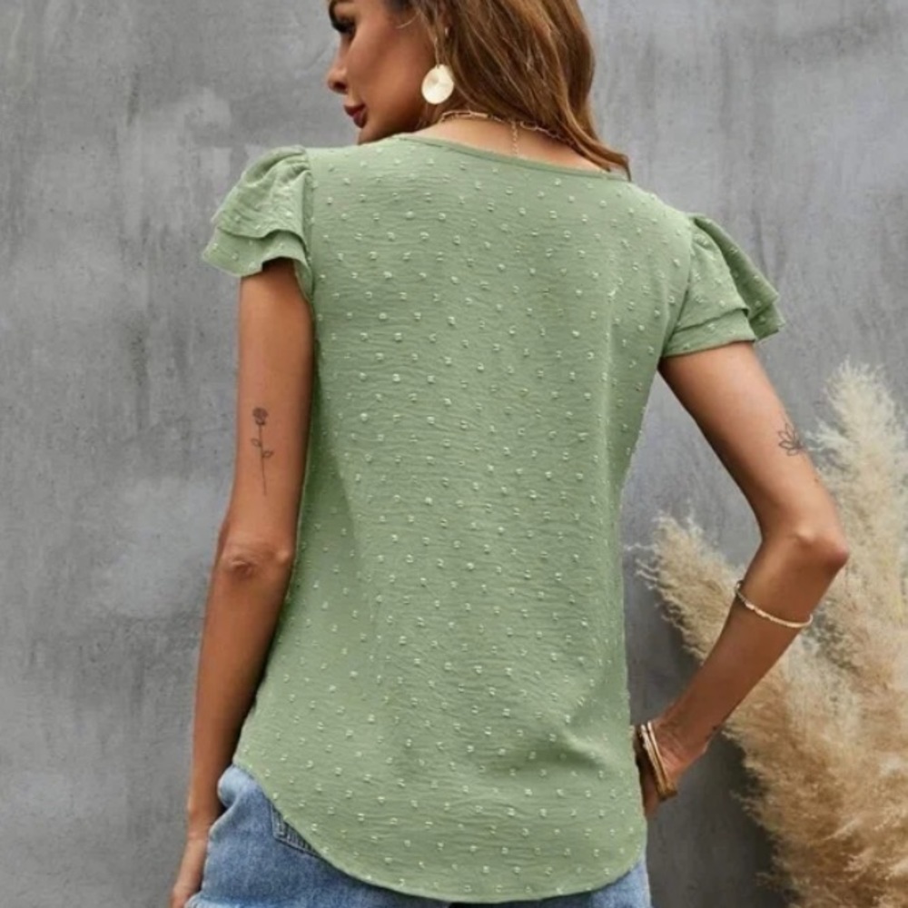 Boho Mint Green Swiss Dot Butterfly Sleeve Top - Picture 9 of 9